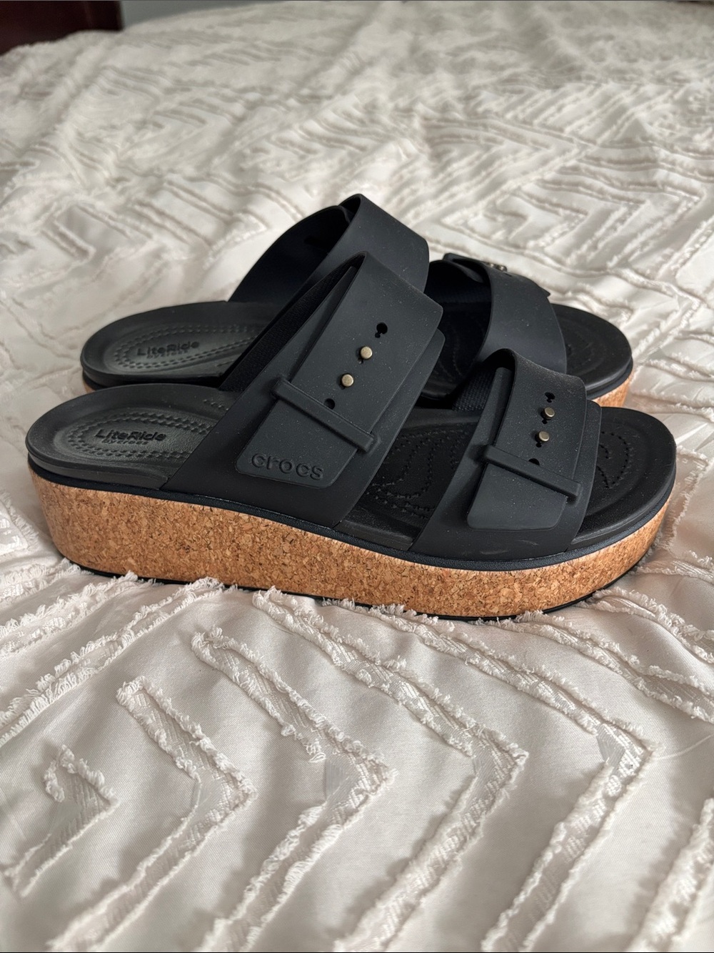 Women’s Crocs, cork platform, never worn. 9